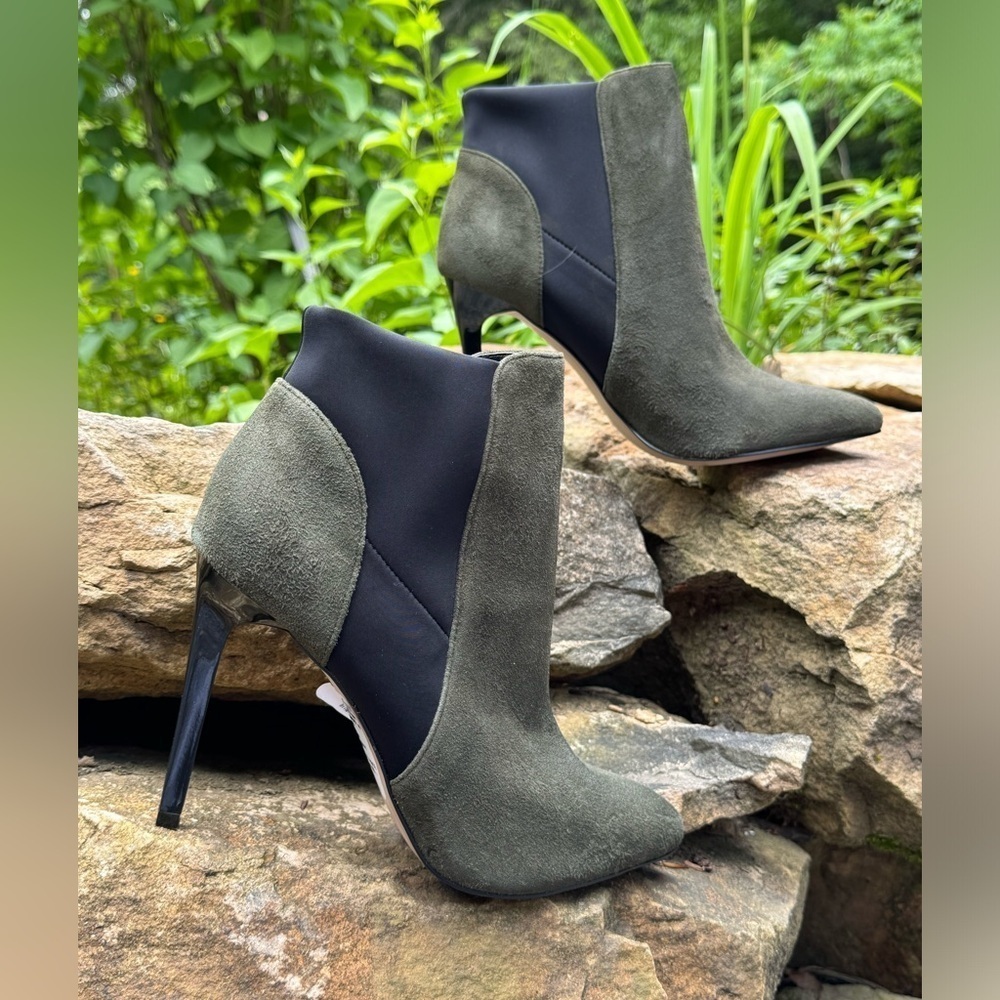 French Connection green black heeled booties 9.5 - Picture 8 of 14